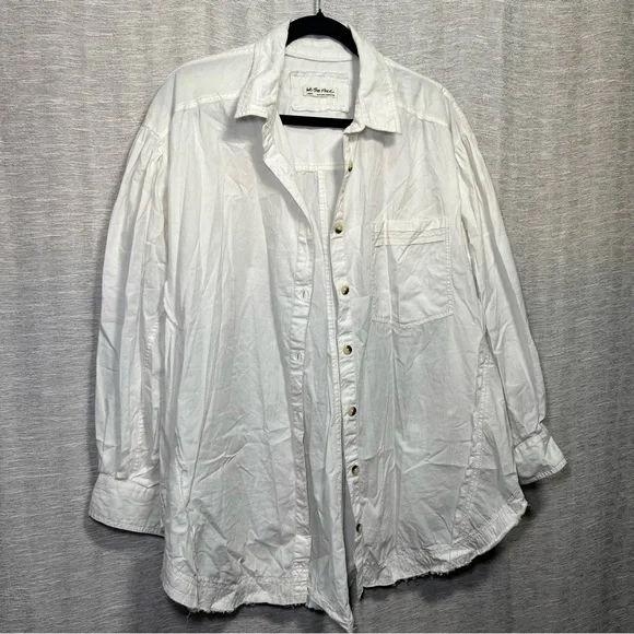 We The Free Crisp White Collared Button Down Shirt Size Large - Picture 2 of 16